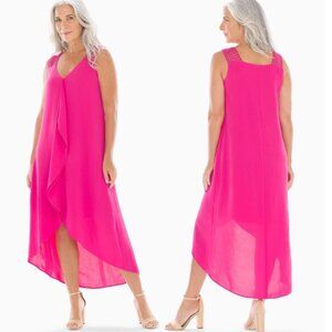 New! Adrianna Papell Sleeveless High-Low Dress in Bright Pink nwt 29578